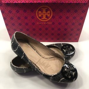 Tory Burch Reva leather snakeskin flats Size 8.5